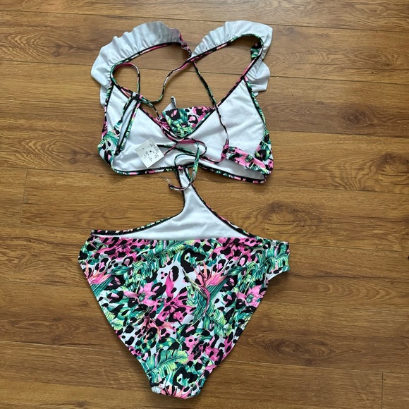 NWT Bathing Suit Monokini Floral Leopard Print - Picture 2 of 5